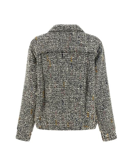 Alessandra Rich Gray Tweed Button-Up Bomber Jacket