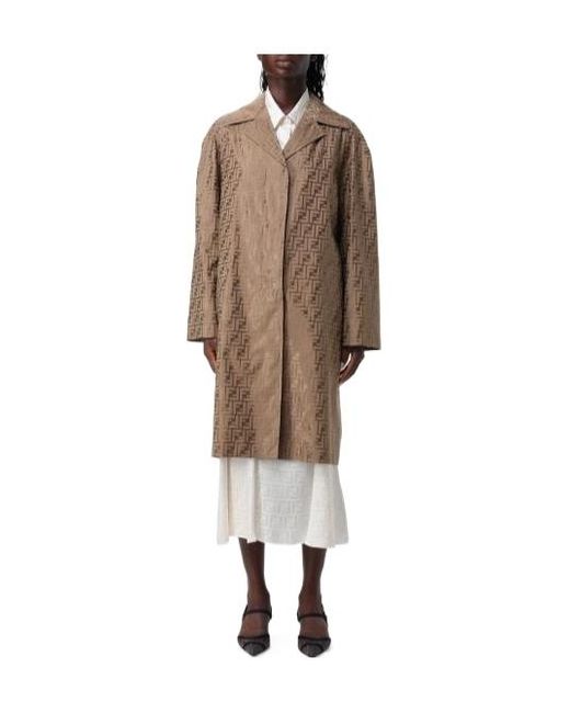 Fendi Natural Ff Printed Long Sleeved Coat