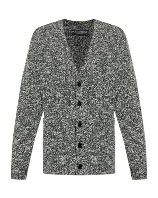 Dolce & Gabbana Gray V-Neck Knitted Cardigan for men
