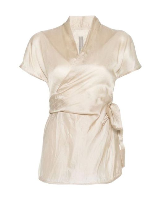 Rick Owens Natural Tie-Waist V-Neck Blouse