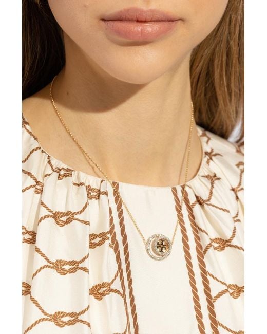 Tory Burch White Miller Double Ring Pendant Necklace