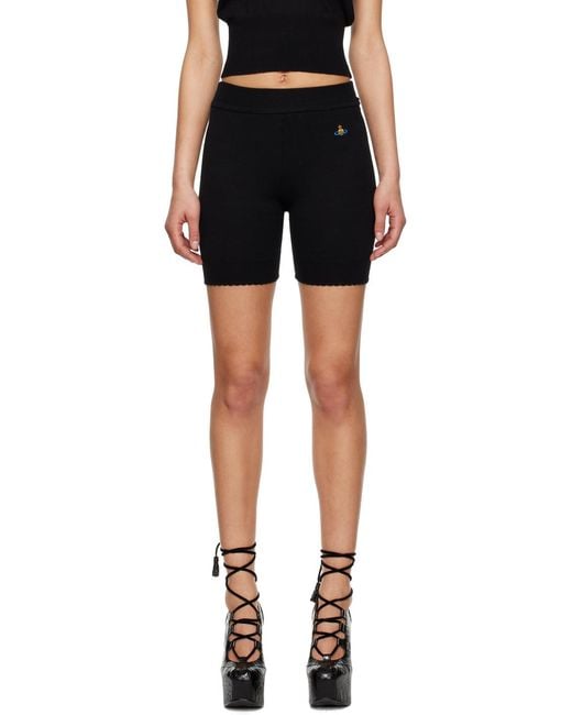 Vivienne Westwood Black Embroidered-Logo Ribbed-Knit Shorts