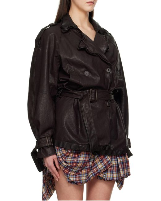 Acne Gray Belted Leather Jacket