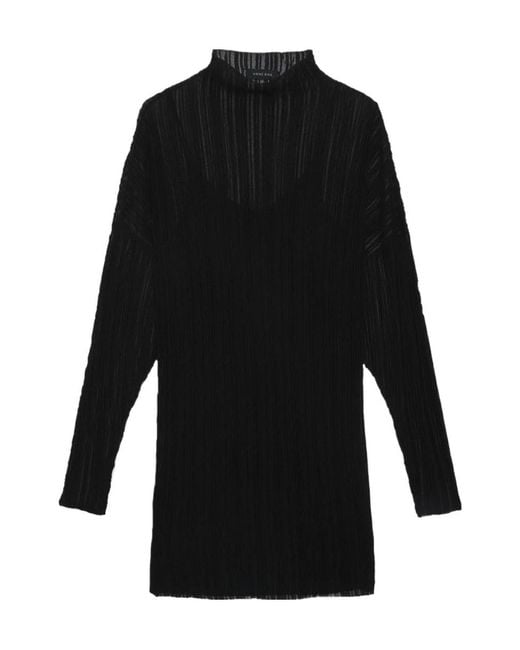 Anine Bing Black Clare Sheer Mini Dress