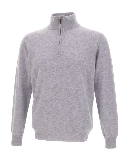 Kangra Cashmere Gray Kangra Half Zip Stand Collar Knitted Sweater for men