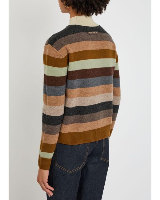 Tory Burch Brown Striped Wool Top