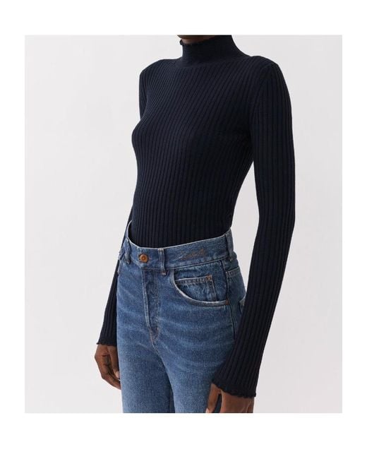 Chloé Blue Chloé High-Neck Knitted Jumper