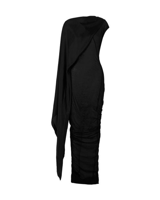 Rick Owens Black Scarf-Detail Cotton Midi Dress