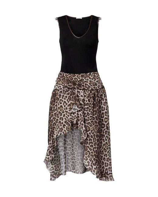 JACQUES WEI Multicolor Lace-Trimmed Leopard-Print Asymmetric Midi Dress
