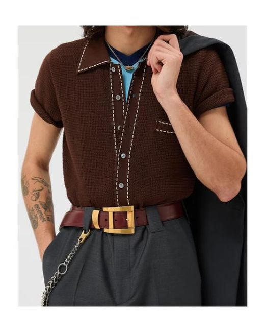 Versace Brown Short-Sleeved Knitted Shirt for men