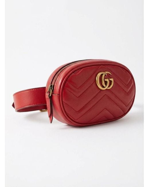 Gucci Red Gg Marmont Matelassé Belt Bag