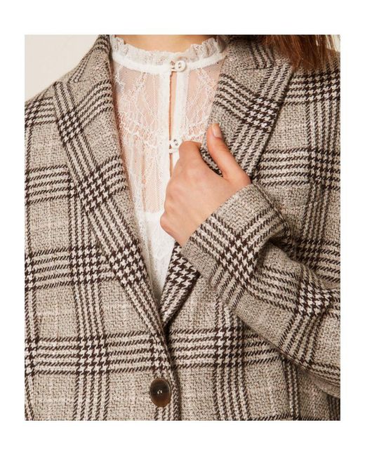 Twinset Brown Checked Sequin Blazer