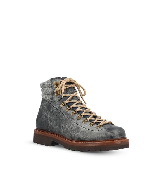 Brunello Cucinelli Gray Leather Panelled Boots for men