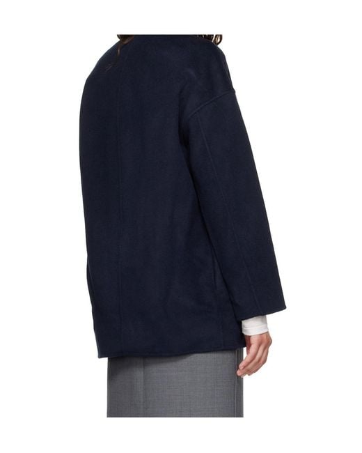 Loulou de Saison Blue Cropped Coat With A Round Neck