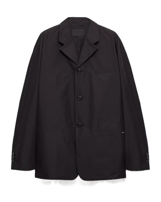 Prada Black Single-Breasted Technical Cotton Jacket for men