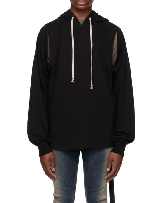 Rick Owens Black Jumbo Cut-Out Cotton Hoodie for men