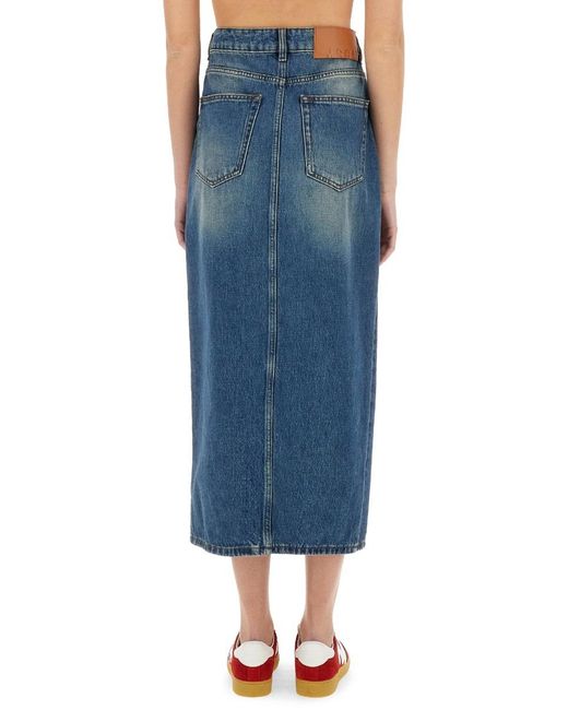 MSGM Blue Front Slit Denim Midi Skirt