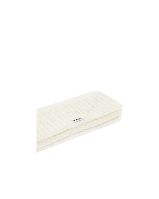 Pinko White Ribbed-Knit Scarf