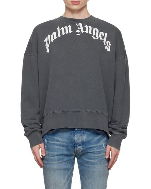 Palm Angels Gray Logo Printed Crewneck Sweatshirt for men