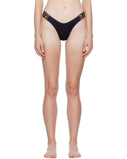 Versace Black Greca-Pattern Printed Thong Bikini Bottoms
