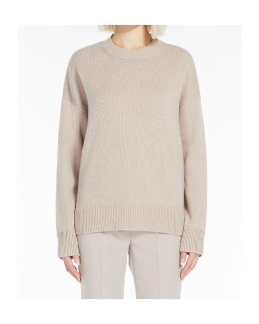 Max Mara Natural Round Neck Knitted Sweater