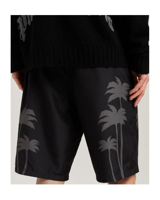 Palm Angels Black Palms Printed Drawstring Swim Shorts for men