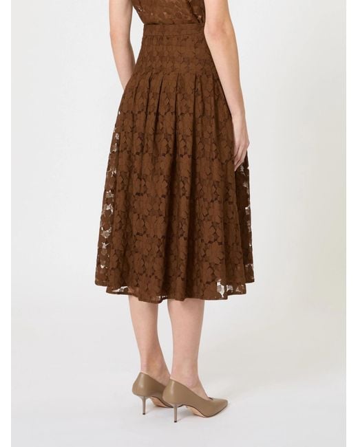 Max Mara Brown Floral-Lace Midi Skirt
