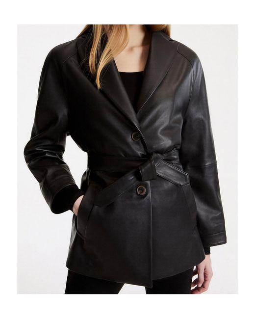 Marella Black Button-Front Leather Jacket