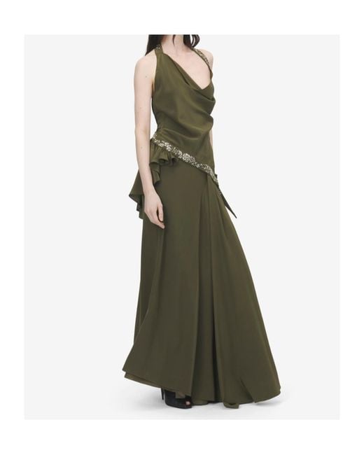 McQueen Green Floral Embroidery Asymmetric Top