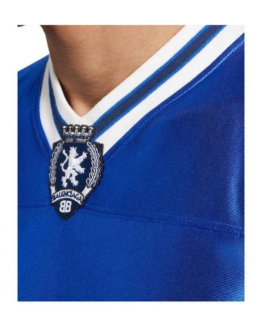 Balenciaga Blue 3B Football V-Neck Oversized T-Shirt for men