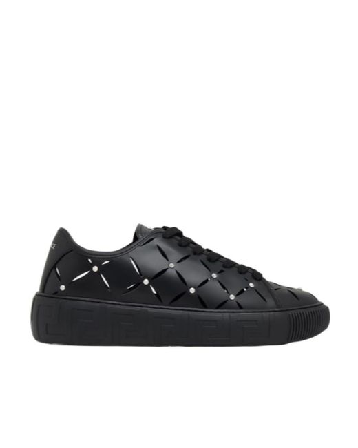 Versace Black Perforated Studded Sneakers for men