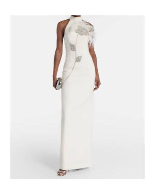 Rebecca Vallance White Starlight Embellished Halterneck Gown