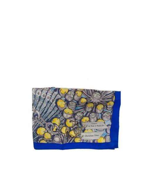 Dior Blue Pattern Silk Scarf