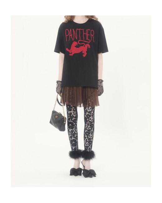 Valentino Black Lace Leggings With Feathers