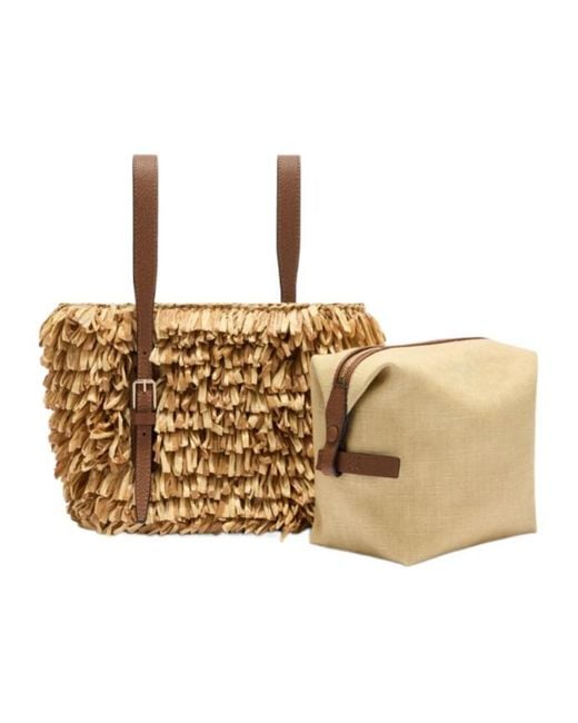 Valextra Natural Soft Wavy Raffia Bucket Bag