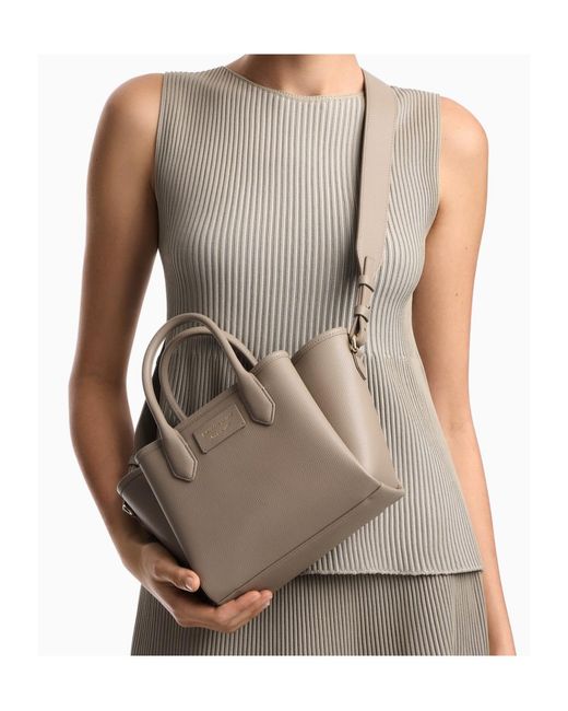 Emporio Armani Natural Small Shopper Bag With Palmellato Finish