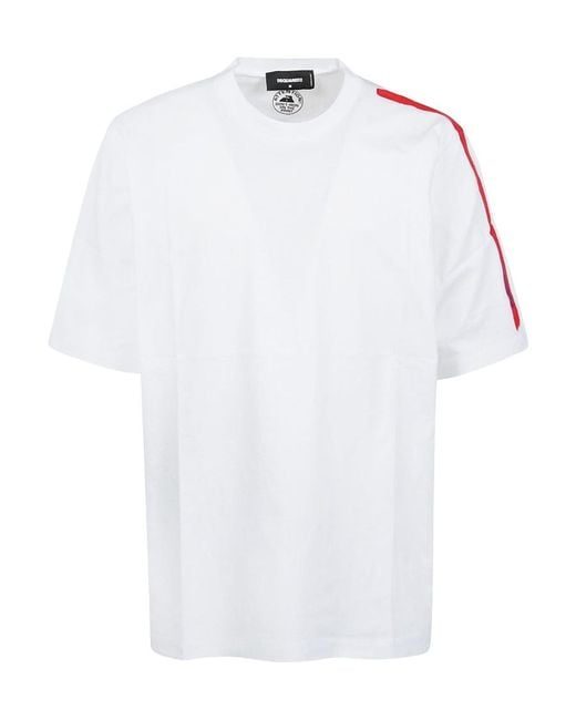 DSquared² White Side-Stripe Crewneck T-Shirt for men