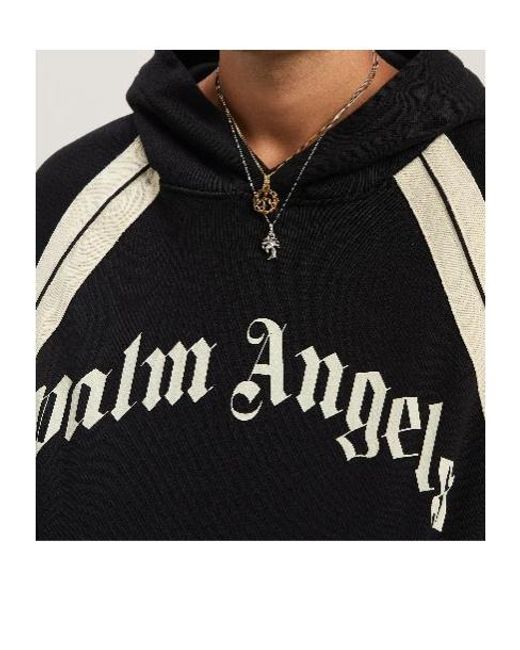 Palm Angels Black Logo Printed Ribbed Hem Hoodie for men