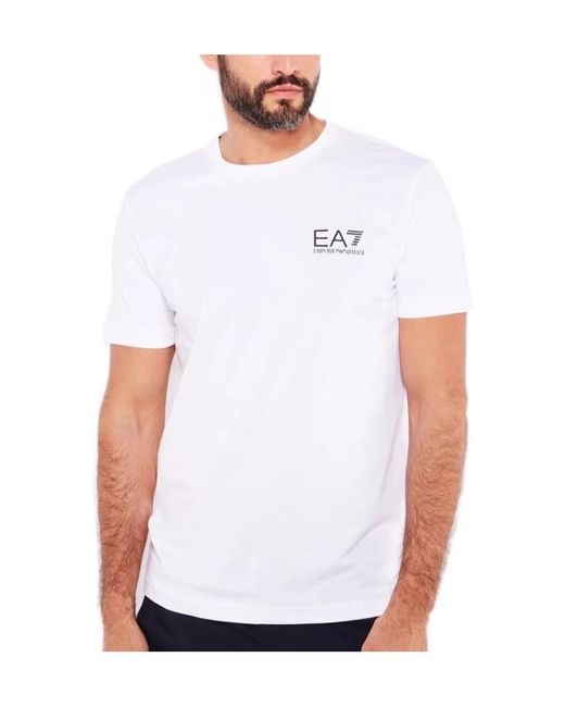 EA7 White Logo Round-Necked T-Shirt for men