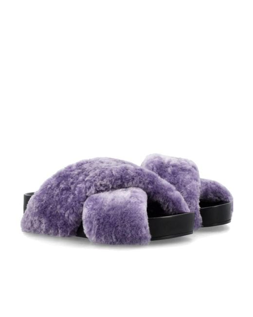 Jil Sander Purple Shearling Open-Toe Sandals