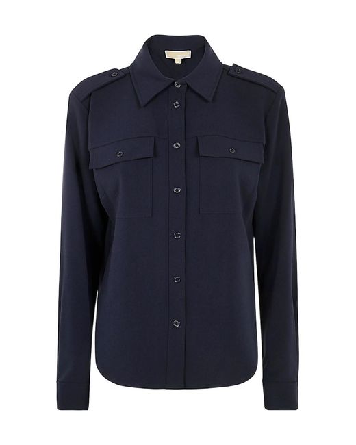 MICHAEL Michael Kors Blue Crepe Utility Shirt
