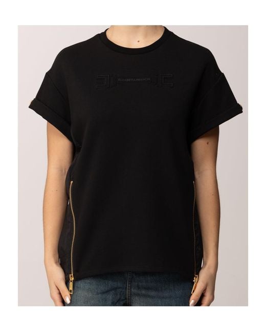 Elisabetta Franchi Black Zip-Detail T-Shirt
