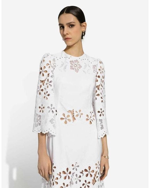Dolce & Gabbana White Cut-Out Detailed Calf-Length Dress
