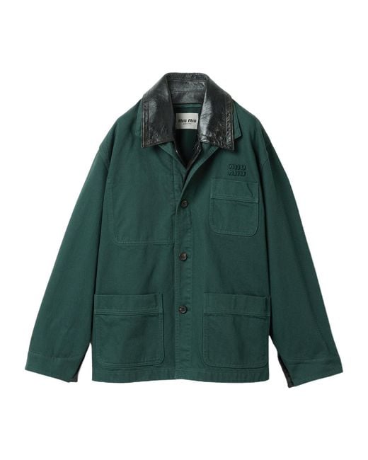 Miu Miu Green Contrast Collar Denim Jacket