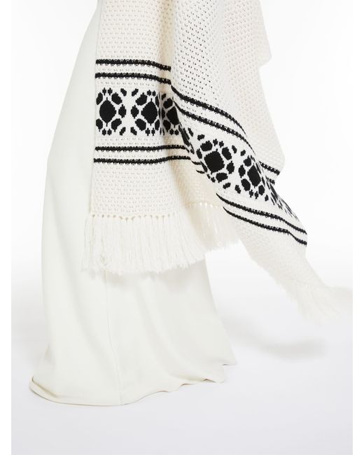 Max Mara White Peplo Fringed Scarf