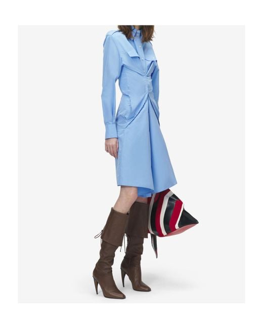 McQueen Blue Gathered Midi Shirt Dress