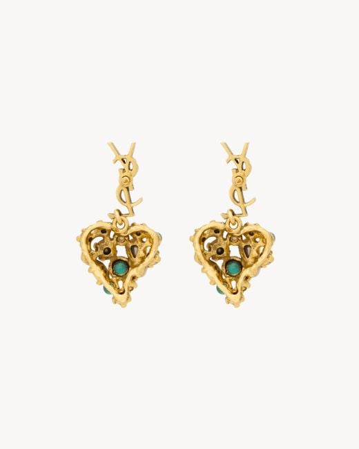 Saint Laurent Metallic Cassandre Heart Earrings
