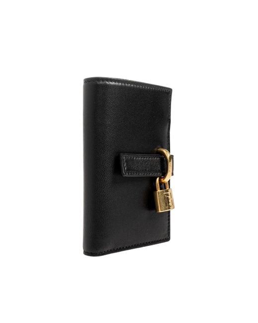 Balmain Black Padlock-Detail Calf Leather Wallet