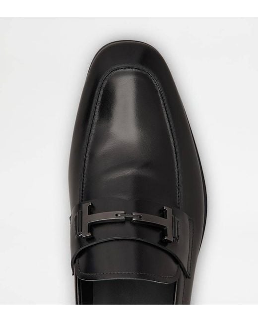 Tod's Black Double T Plaque Almond Toe Loafers for men