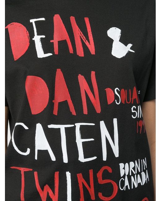DSquared² Black Printed T-Shirts With Patterns And Slogans